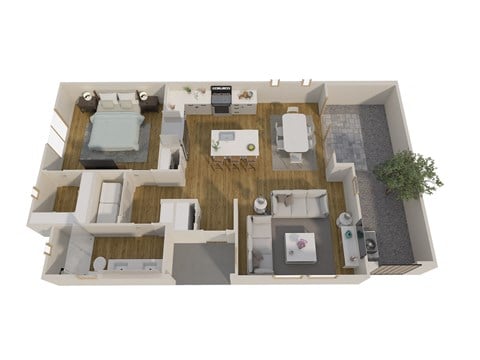 Floor plan for 1 bed, 1 bath, 804 sqft